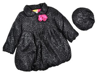 Penelope Mack Girls Black & Pink Cheetah Print Puffer Coat W/Hat Size 