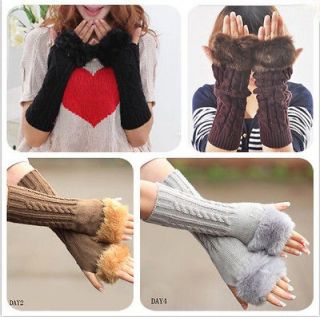   Arm Warmer Hand Knit Faux Fur Long Sleeve Fingerless Mittens Gloves