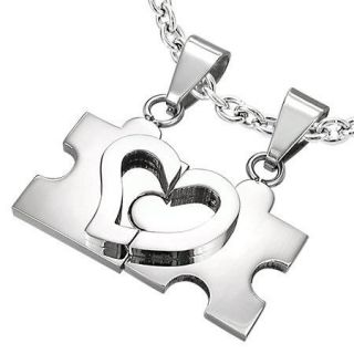 puzzle heart autism silver stainless steel necklace 