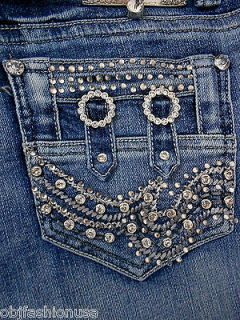 New LA Idol Blue Jeans Plus Size Crystal Jeweled Pockets Skinny 