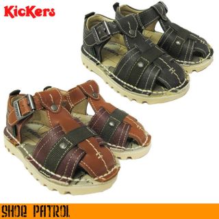 NEW Kickers Kick Infants Boys Summer Green Brown Leather Sandals size 