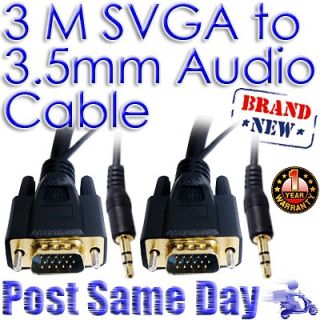 3M Laptop to LCD HD TV HDTV VGA Cable with Jack Stereo Audio Lead Gold 