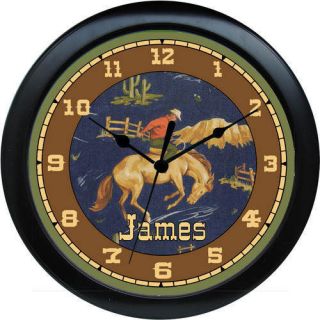 personalized boys western cowboy wild west wall clock time left