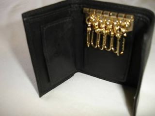 black leather key chain holder coin pocket wallet blk57