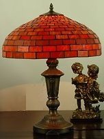 Red Exotic Brick Stained Glass Table Lamp handcrafted Tiffany Style 