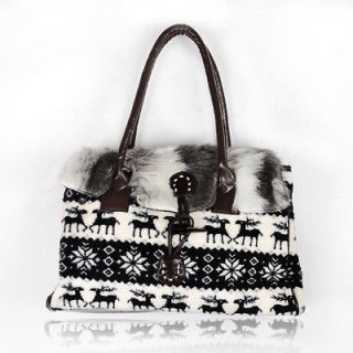 Vintage Design Deer Pattern Faux Fur&PU Leather Womens Handbag 