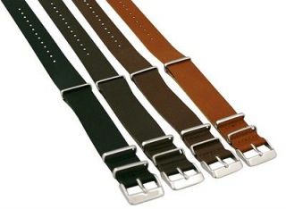 22MM LEATHER NATO Style MILITARY WATCH BAND SOLID Strap G 10 FITS 