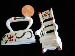 Mini Salt Pepper Rocking Chair & Iron all Metal Hand painted has corks