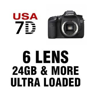   Model EOS 7D Body + 6 Lens Kit 18 55 IS, 75 300, 50, 500 + 24GB &More