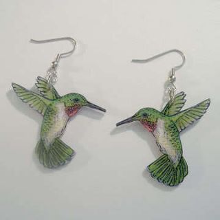 ruby throated hummingbird dangle earrings  8 62