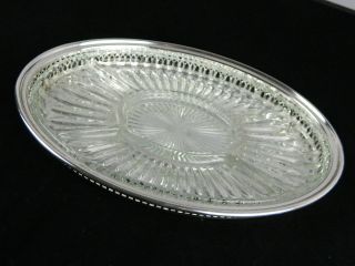 LEONARD SILVER PLATE RETICULATED OVAL DIVIDED GLASS RELISH SERVING 
