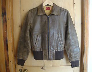 LEVI LEATHER BOMBER JACKET Size S Light Brown Type 1, 34 36 Chest 