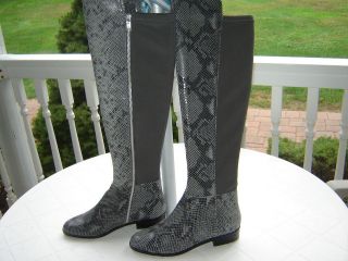 MICHAEL KORS GRAY SNAKE LEATHER BROMLEY RIDING BOOTS NEW 6.5