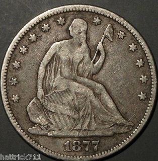 1877 US Silver SEATED LIBERTY Half Dollar, Nice Condition (d)