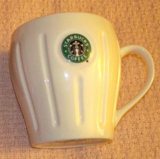 2003 Starbucks White Barista Mermaid Siren Logo Ribbed Coffee Tea Cup 