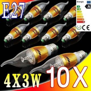 10X E27 Warm White 12W LED Lamp Candle Light Bulb Spot Light 4X3W SMD 