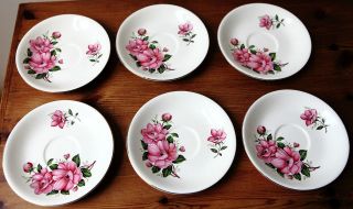 Vintage six Saucer Plates by Alfred Meakin Pink Roses Pattern with 