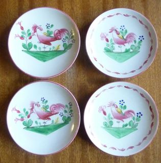 Luneville France lot of four handpainted coq rooster plates, circa 