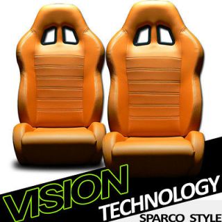 Newly listed 2pc SP Style PVC Leather Orange Sport Racing Bucket Seats 
