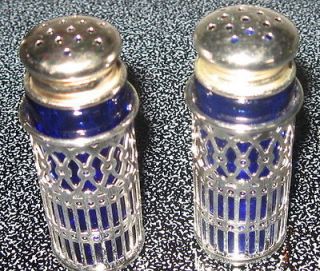 Rogers Silver Co. Salt and Pepper Shakers   cobalt and silver 