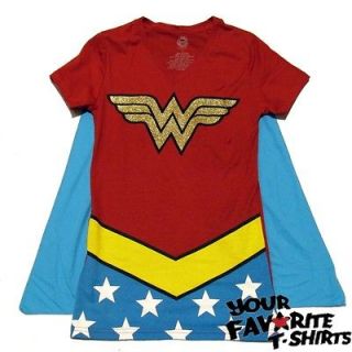 Wonder Woman Costume Shirt With Cape Glitter Officially Licensed 