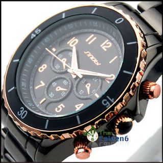  SINOBI Fashion Gold Number Black Steel Men Wrist Watch relojes de moda