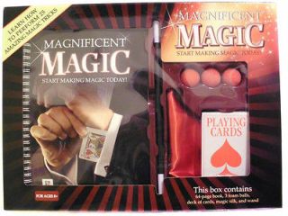 Magnificent MAGIC Kit with Book Learn to Perform 25 Tricks Cards Wand 