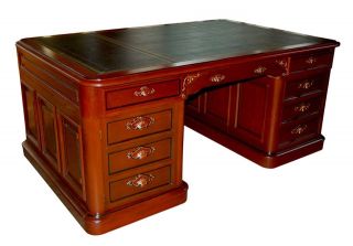 7229 Antique American Walnut Partners Desk with Black Leather Top