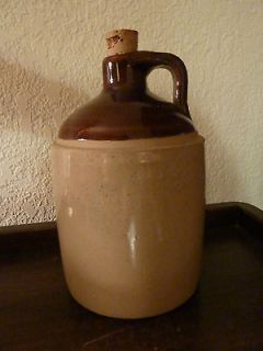 VTG Little Brown Stoneware Pottery Whiskey Crock Jug With Cork, 6 1 