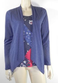 MARKS & SPENCER COMBINATION AIRFORCE BLUE CARDIGAN WITH BLUE/RED PRINT 