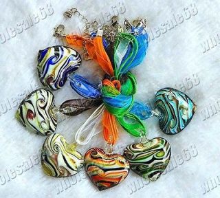 CUTE lots 6ps mixed murano glass heart pendant womens necklaces 