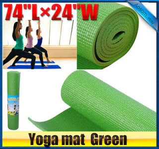 74 x 24 x 1/4 Green Extra Thick Non Skid Yoga Mat Fitness Pad w 