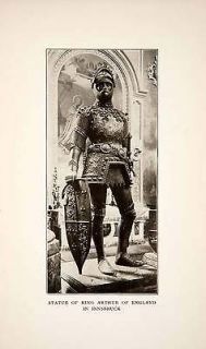 1905 Print Statue King Arthur England Innsbruck Austria Armor Medieval 