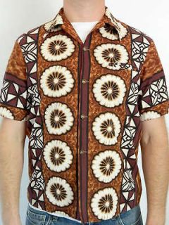   Hawaiian Polynesian Tropical Beach Vtg Tiki Luau Shirt Brown 60s 70s