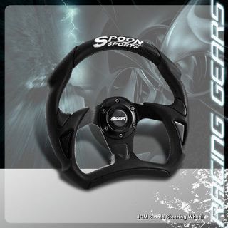   Black PVC Leather 320mm Spoon Stitched Steering Wheel Civic 2/3/4 Dr