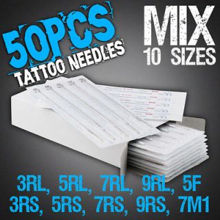 New 50pcs Disposable Sterile Tattoo Needles Mix Sizes 3/5/7/9RL 3/5/7 