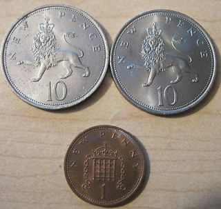 Great Britain 10 New Pence, 1968 X 2 & 1 NEW PENNY 1971 ONE CENT COIN 