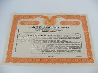   Placid Company Stock Certificate founded by Melvil Dewey New York 1891