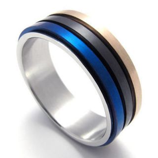   Gold Black Blue Stainless Steel Band Mens Ring Size 8,9,10,11,12
