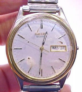 vintage seiko quartz day and date mens watch flixible band