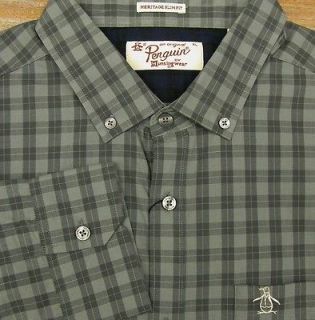 ORIGINAL PENGUIN Mens Gray Cotton/Poly LS Button Front Shirt (L Slim 