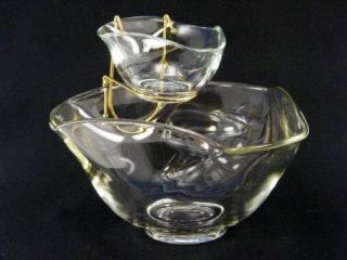 Vintage Indiana Glass Clear Glass Triangular Shaped Chip and Dip Set