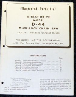 mcculloch model d44 chain saw parts list parts manual more