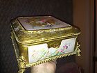   brass porcelain hand painted victorian jewelry box signed with key