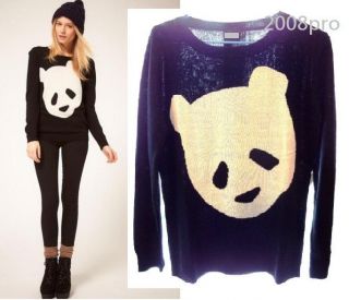 Chic  Cute playful Fun Black White PANDA Knitwear jumper Sweater