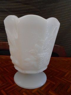 Vintage Napco Cherry and Grape Milk Glass White Pedestal Vase