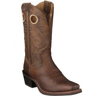   Mens Ariat 10002227 Roughstock Brown Square Toe Leather Western Boots