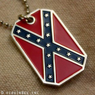   STATES AMERICA FLAG DIXIE REBEL CSA PENDANT DOG TAG CHAIN NECKLACE