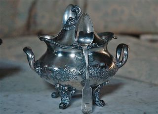 antique meriden silver quad plate sugar bowl spooner w bow