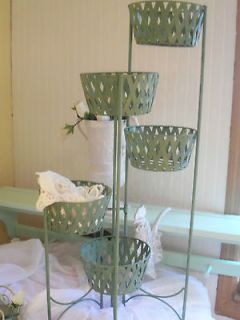   Shabby Cottage Chic 5 Tier Metal Plant Stand Foldable (metal Baskets